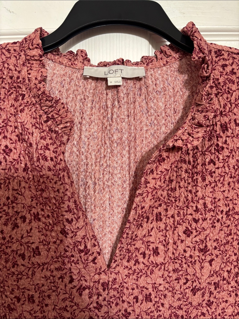LOFT Dusty Rose Floral Ruffle V-Neck Blouse - Picture 2 of 6